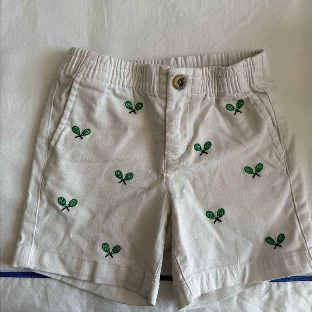 Janie and Jack White Shorts with Green Tennis Racket embroidery
